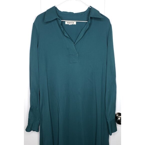 Boden Long Sleeve Maxi Dress Womens 12 R Green Collared Pullover Pocket *No Tie* - Picture 2 of 16